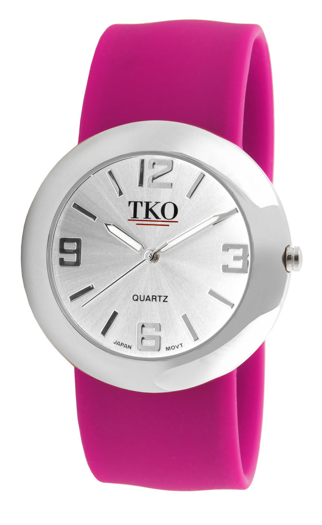 TKO Metal Slapper with Silicone Band - Silver/Fuchsia