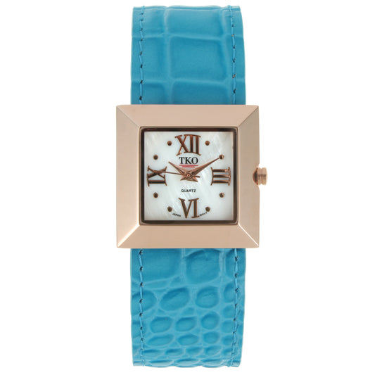 TKO Metal Slapper with Leather Band - Rose Gold/Blue