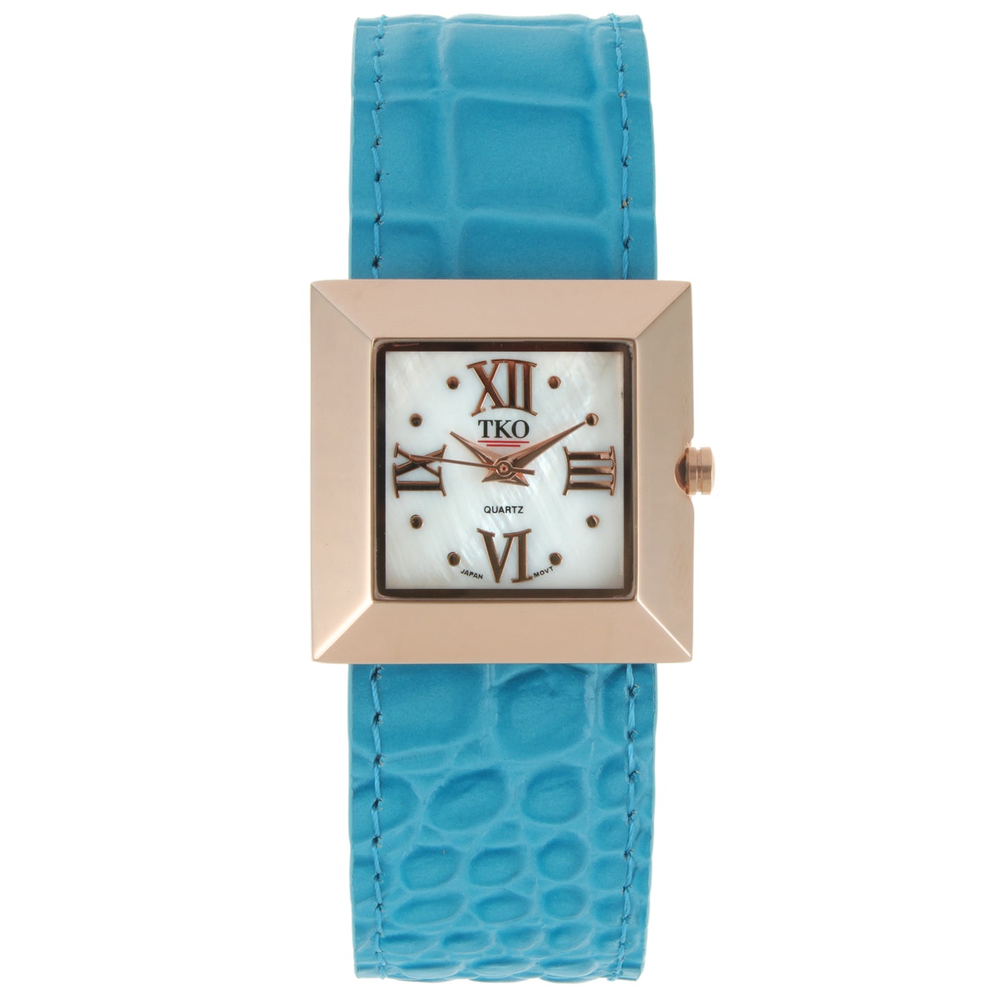 TKO Metal Slapper with Leather Band - Rose Gold/Blue
