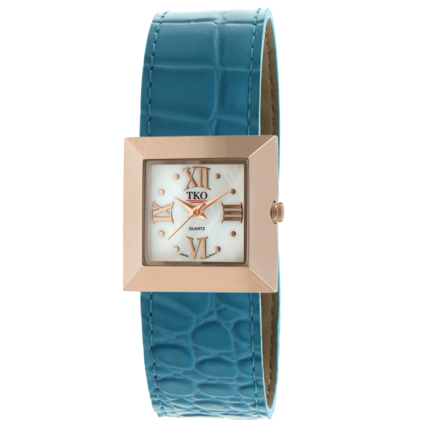 TKO Metal Slapper with Leather Band - Rose Gold/Blue