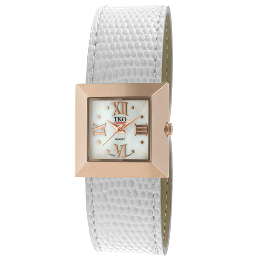 TKO Metal Slapper with Leather Band - Rose Gold/White