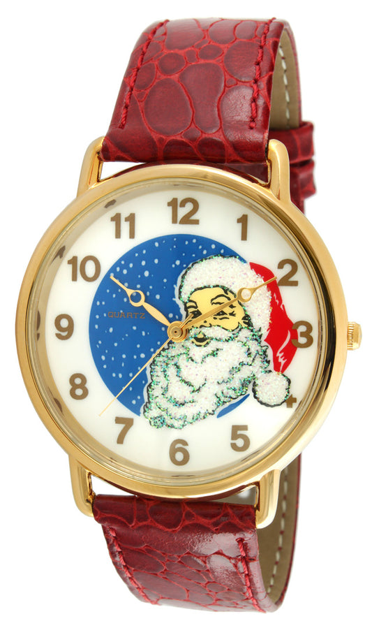 Novelty Santa Claus Christmas Watch with Red Leather Band by TKO